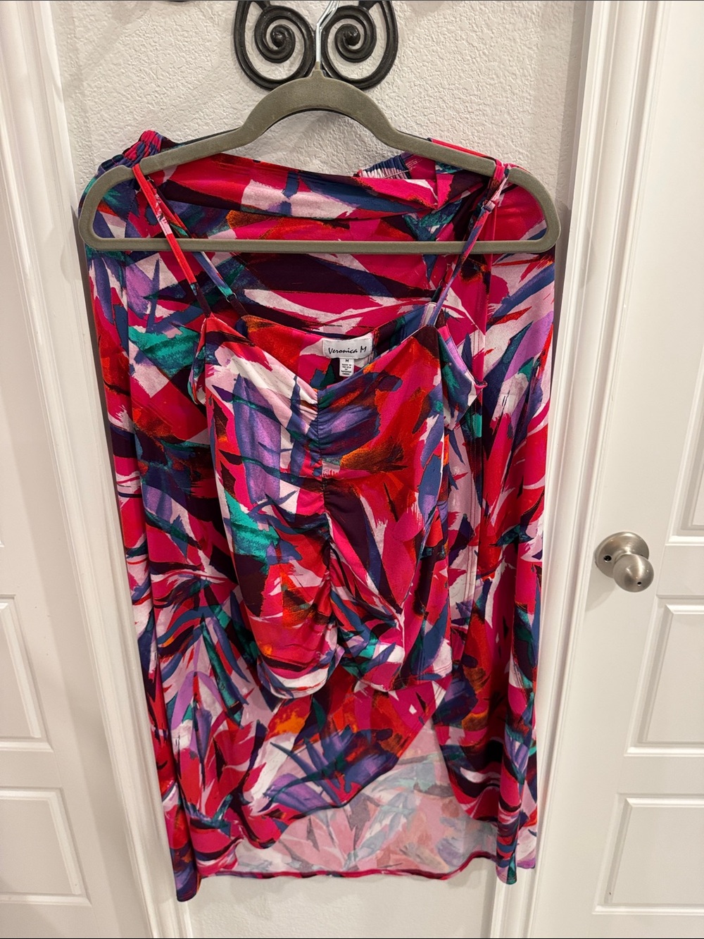 Veronica M 2 piece SET Vibrant Abstract Print Cami & Cover-Up Set - Pink Multi